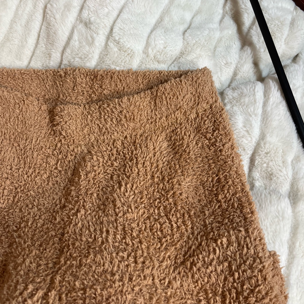 Aerie S Stretchy Pull On Travel Lounge Spring Fuzzy Teddy Brown Flare Sweatpants